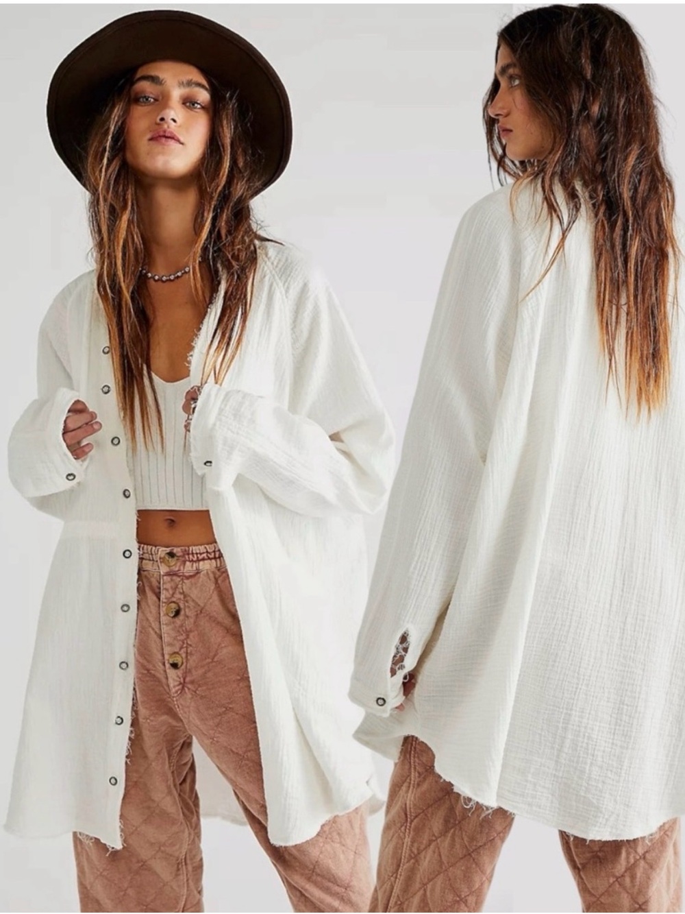 Free People We The Free Summer Daydream Buttondown Tunic Size Small Ivory $108